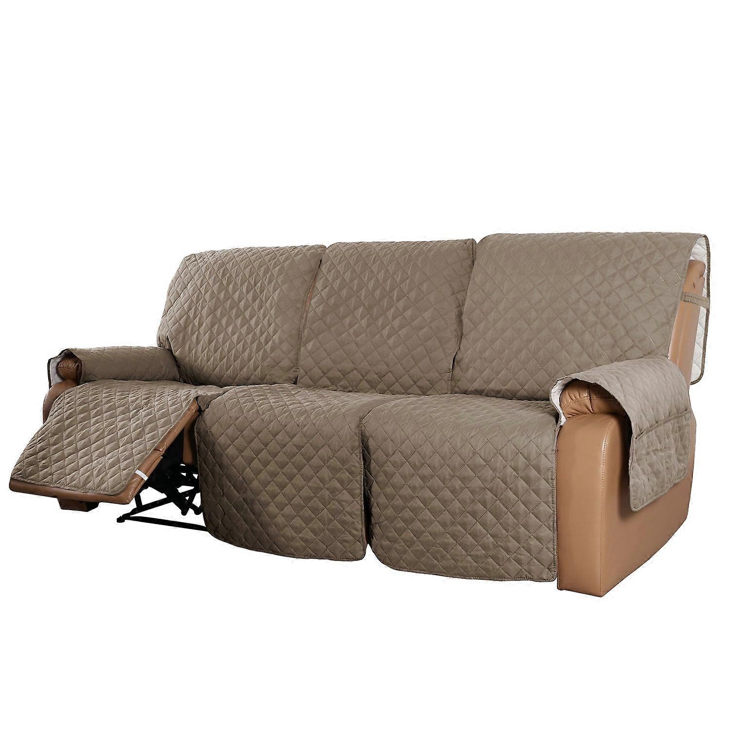 Recliner Sofa Cover With Pocket, Slipcovers Reversible Washable Elastic Adjustable Strap For Home(3 Seater,taupe)