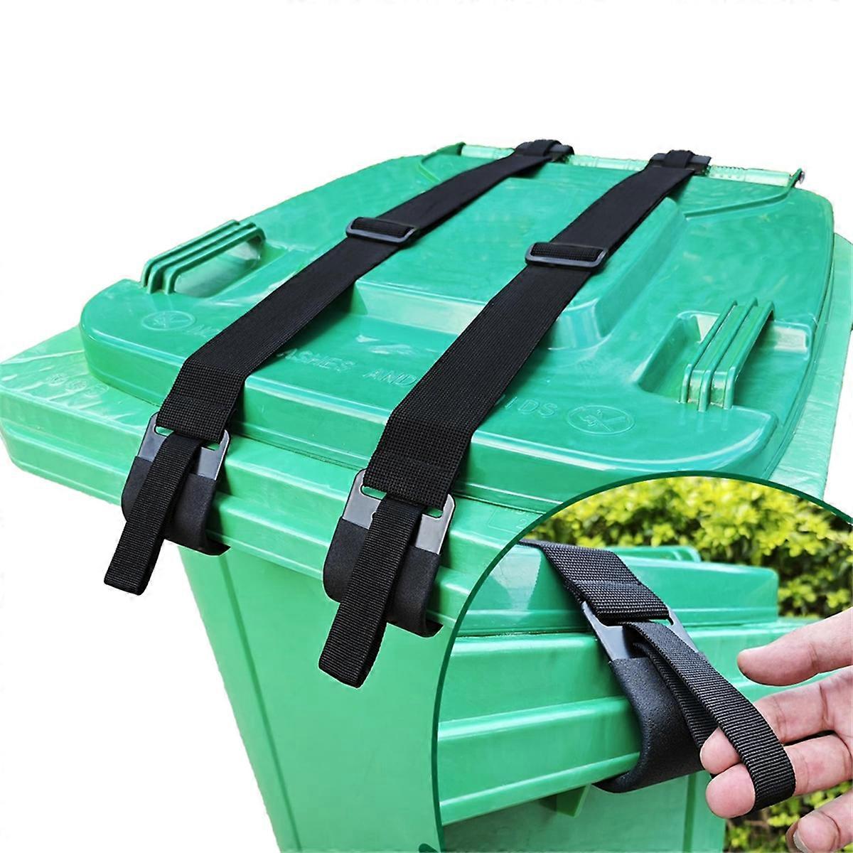 2pcs Metal Double-Claw Trash Can Lid Lock Strap,Cord with Hooks for Trash Bin,Outdoor Outside Trash Lid Holder
