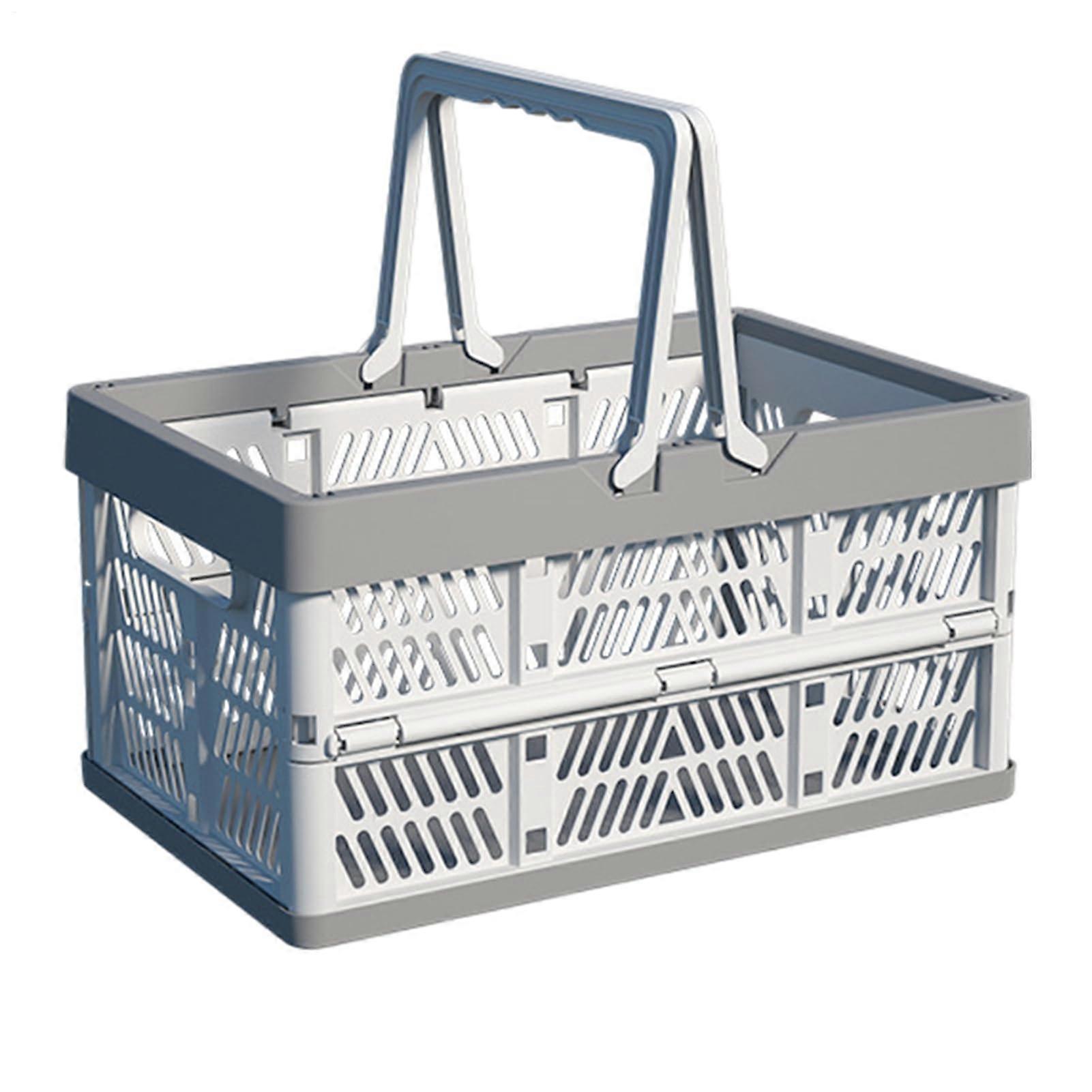 Folding Shopping Basket With Picnic Handle Grey, Food Container, Market Storage Organizer Box, Travel And Home Use