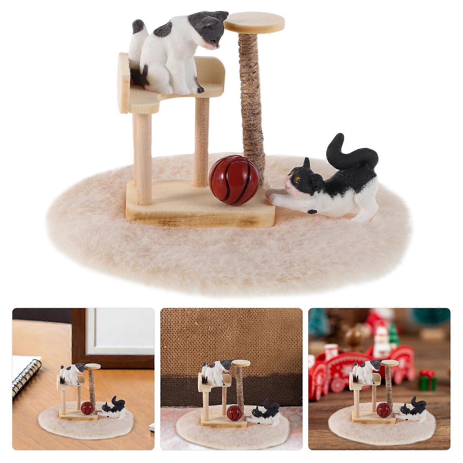 Dollhouse Cat Tree Tower Model for Miniature Cat Climbing 2Sets Playset