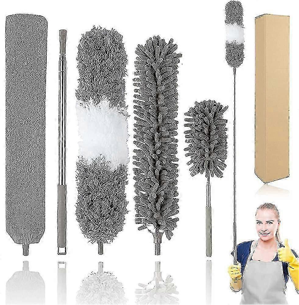 5 Pcs Microfiber Duster With 30 To 100 Inch Telescopic Extension Pole, Bendable-
