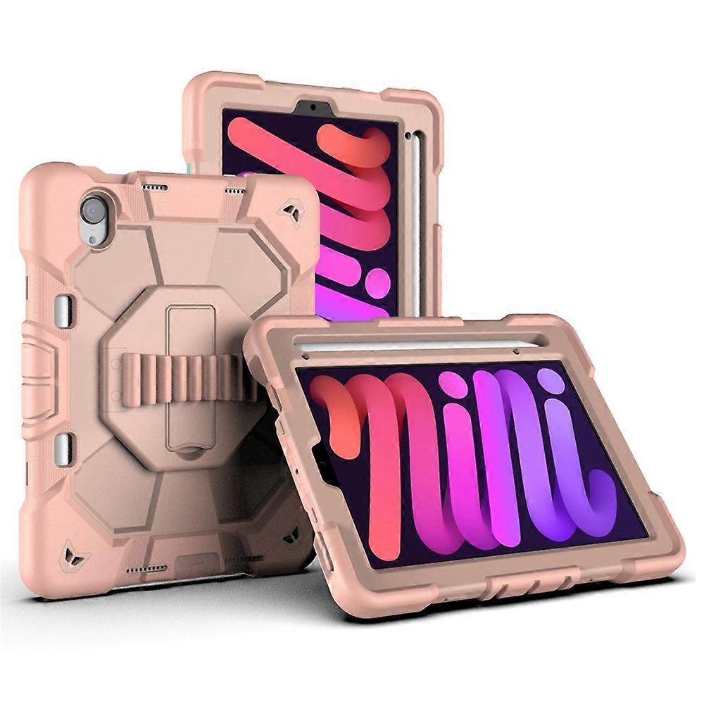 Compatible For iPad mini (2024) / (2021) Case with Kickstand Wrist Strap PC + Silicone Tablet Cover