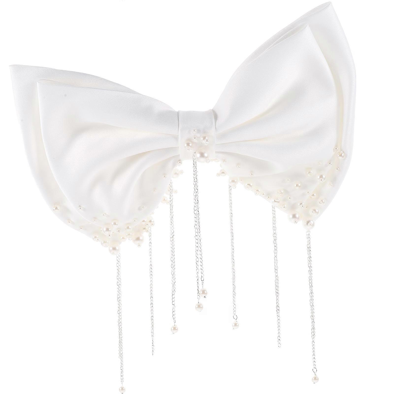 Stylish Bow Hair Barrettes For Women In White Suitable For Daily Use And Festivals Featuring Comfortable Fabric And Pearl Decorations 5Pcs