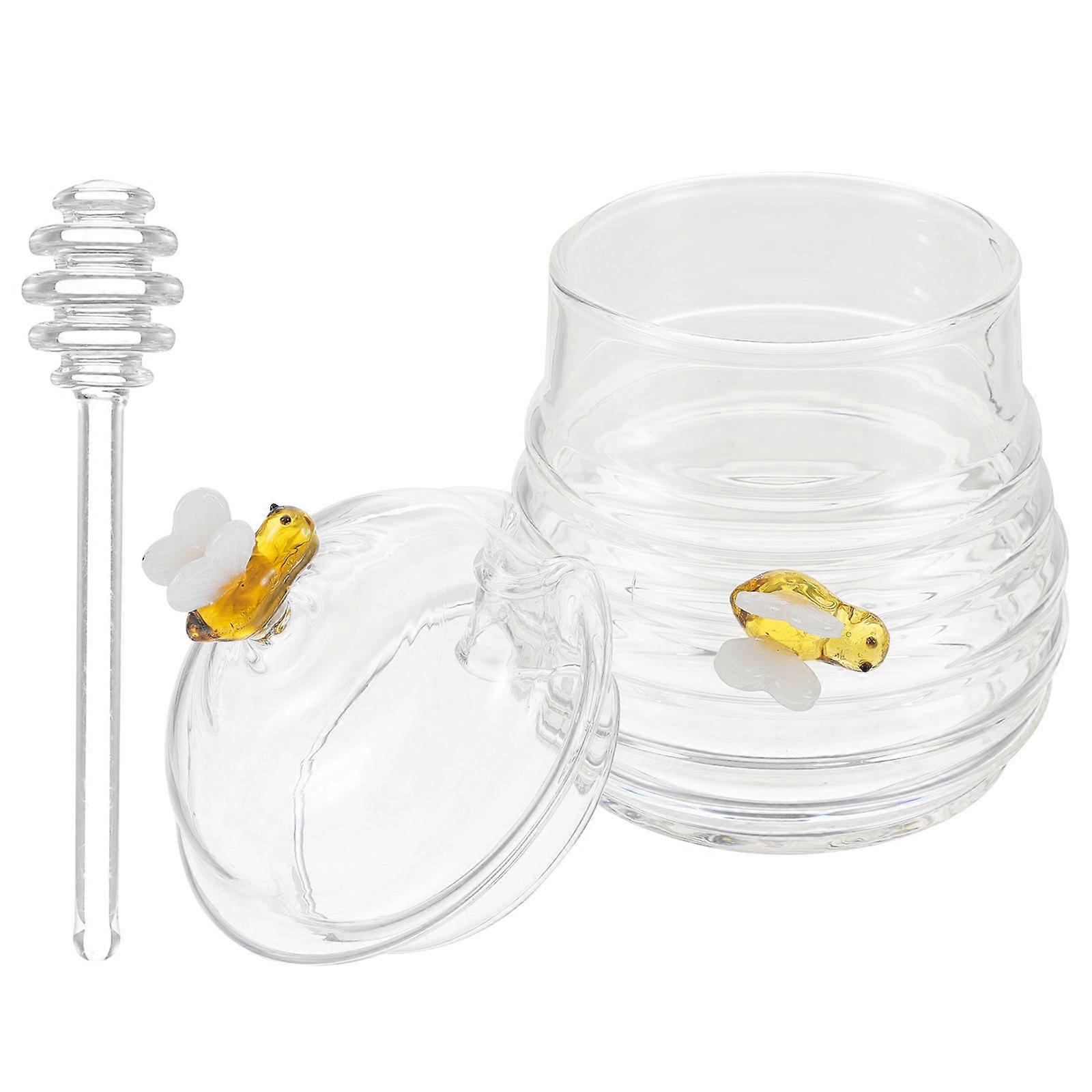 Cylindrical Honey Jars For Home Storage With Dipper And Lid Clear Design 3Pcs Set