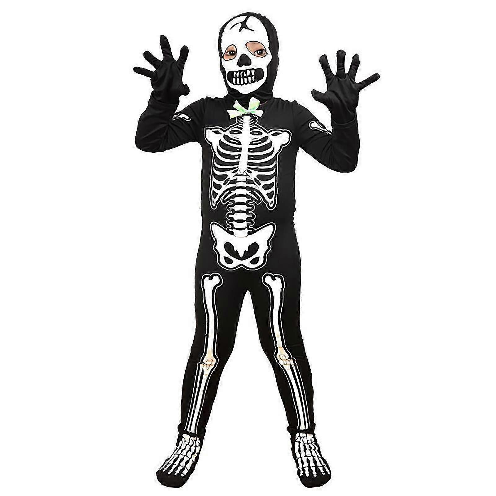 Children's Halloween Skeleton Reapers Luminous Cosplay Robe Glow-in-the-Dark Effect for Night Fun School Play Performance