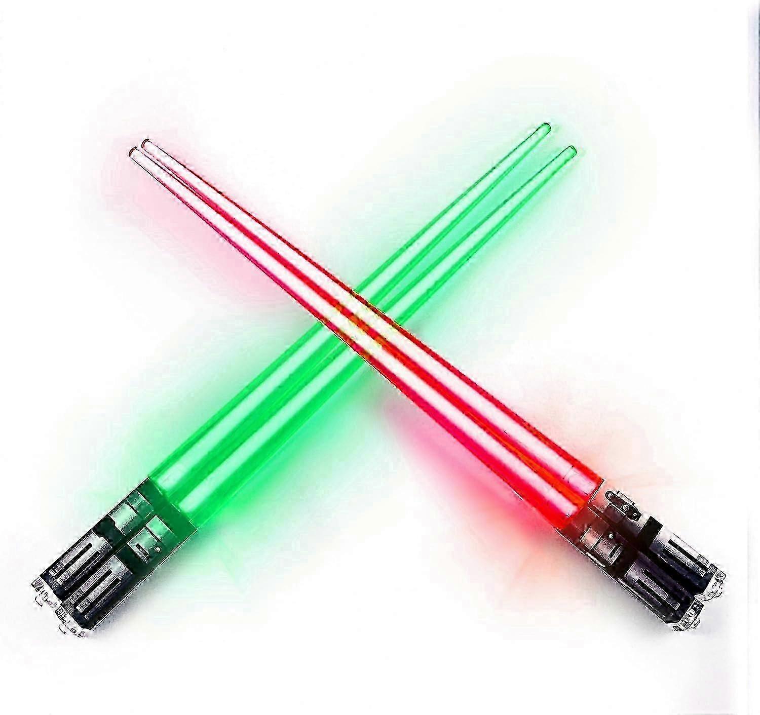 Lightsaber Chopsticks Light Up - Led Glowing Light Saber Star Wars Chop Sticks - Reusable Sushi Lightup Sabers Chopstick Set Of 2 Green And Red Pairs