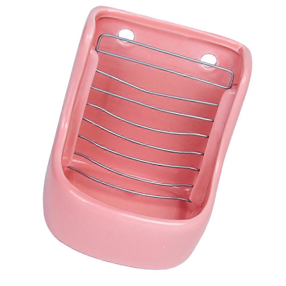 Ceramic Rabbit Feeding Bowl Grass Rack for Cage Use 2Pcs Pink