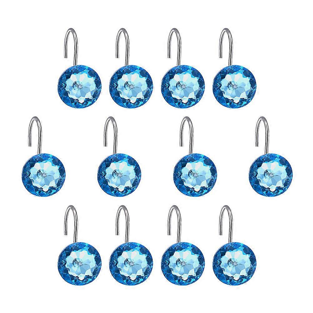 Bathroom Shower Curtain Hooks Blue Acrylic Decorative 24Pcs Set