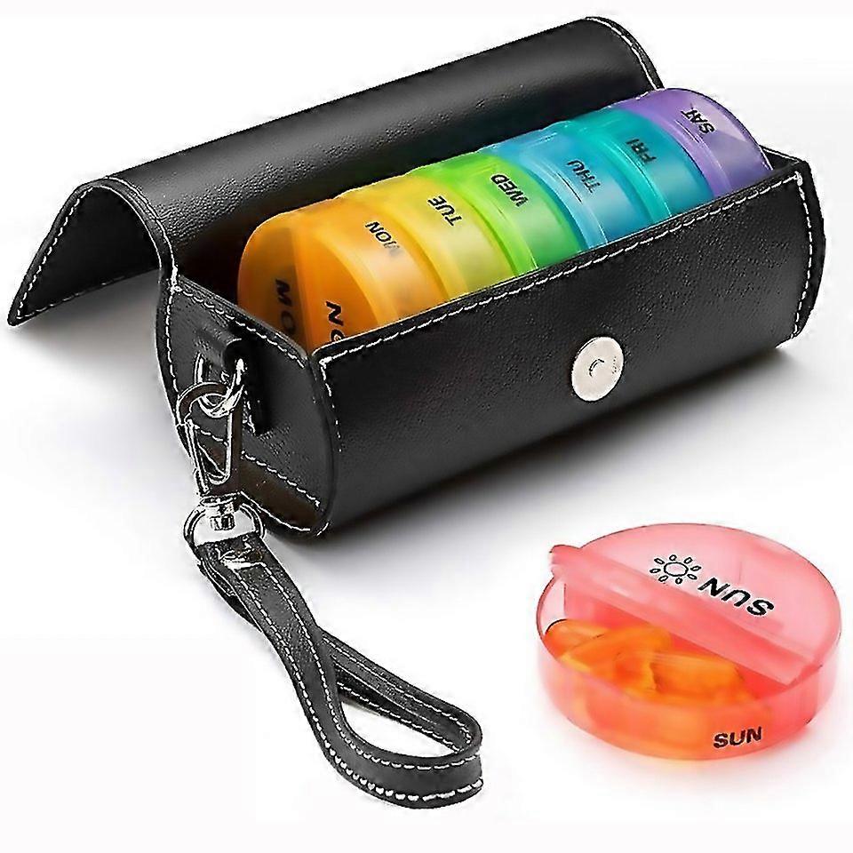 For One Week Use Portable Plastic 14compartment Pill Box Leather Bag