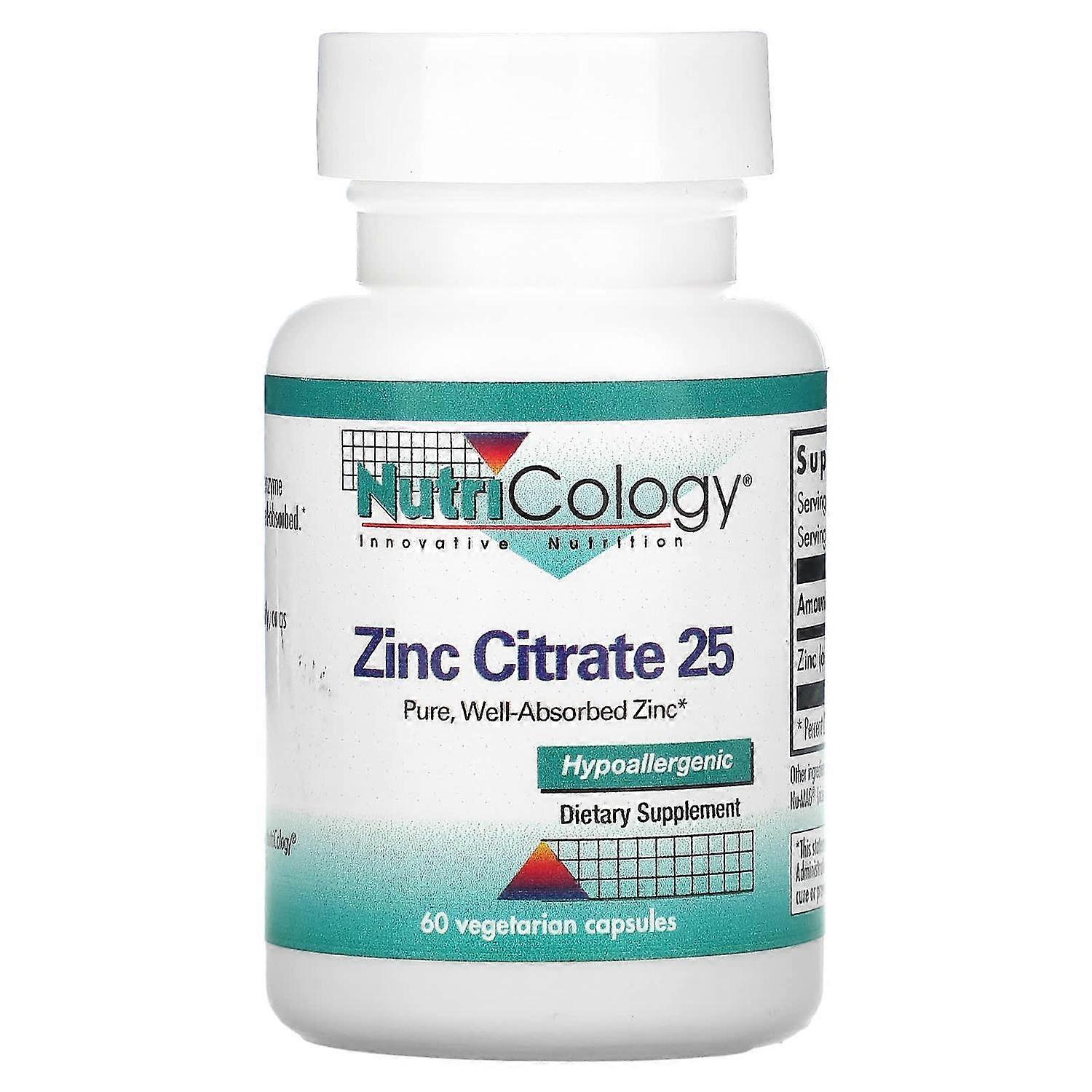 Nutricology, Zinc Citrate 25, 60 Vegetarian Capsules