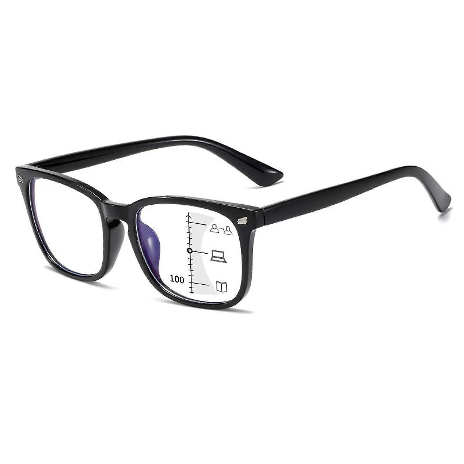 Progressive Multifocus Reading Glasses Unisex Black Blue Light Blocking Anti Glare 3.0X