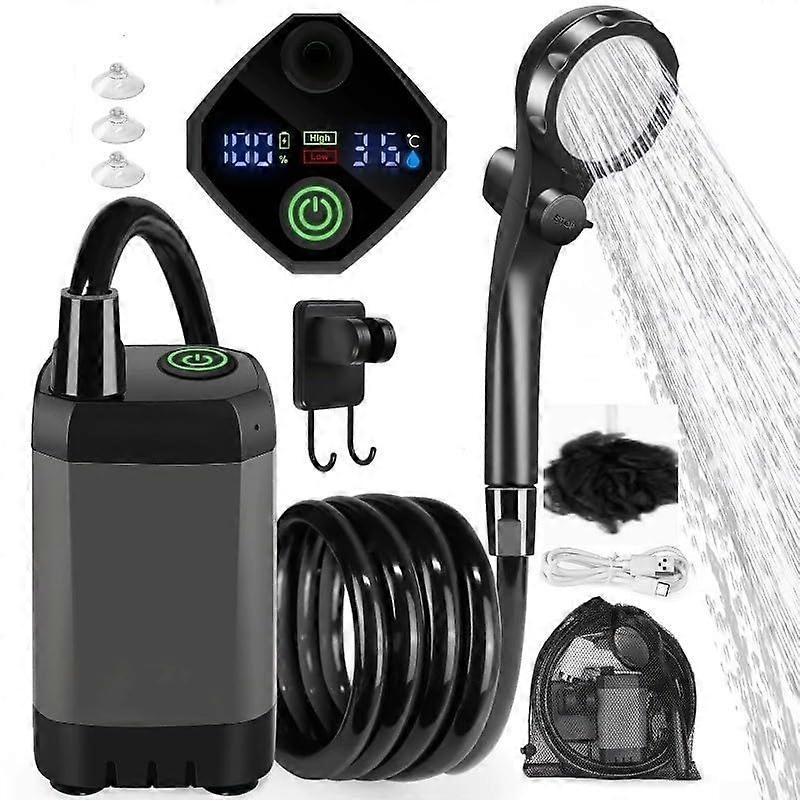 Rechargeable Camping Shower 6000mAh Battery LED Display Adjustable Modes Filtered Shower Head Outdoor Shower Kit Gray