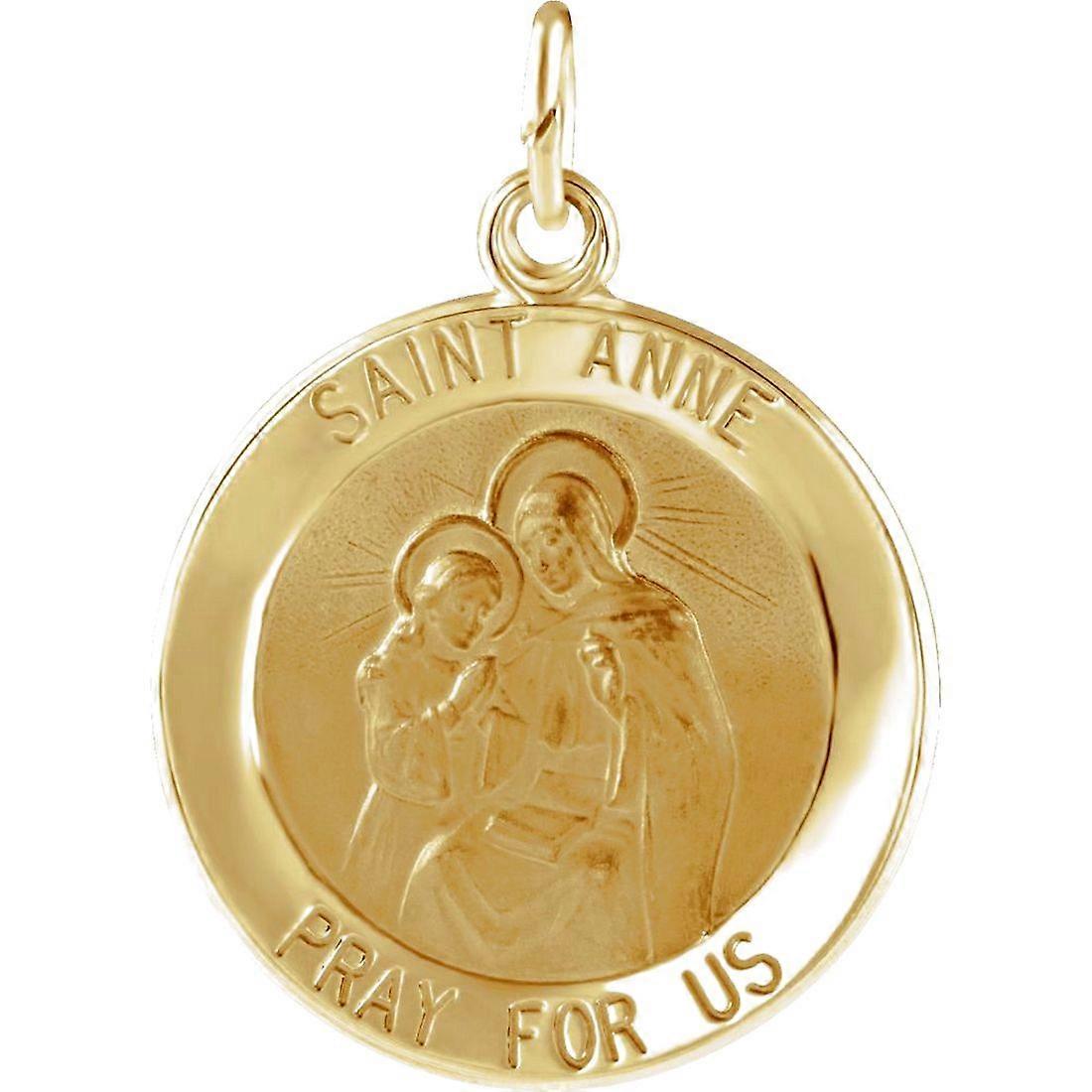 ネックレスKイエローゴールド12mmポリッシュラウンドセントアンメダル女性用ペンダント - .8グラム