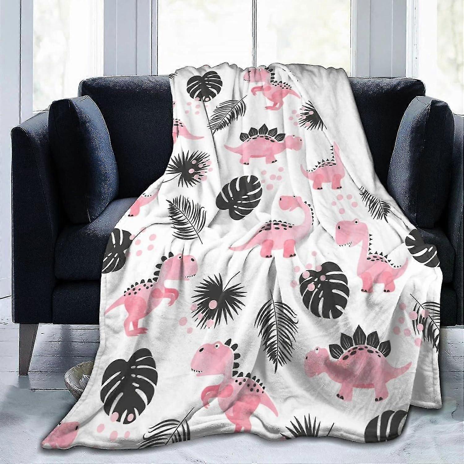 Blanket Cute Pink Cartoon Dinosaurs Pattern Fleece Blanket Ultra Soft Throw Blankets Lightweight Plush Flannel Throws For Sofa Couch