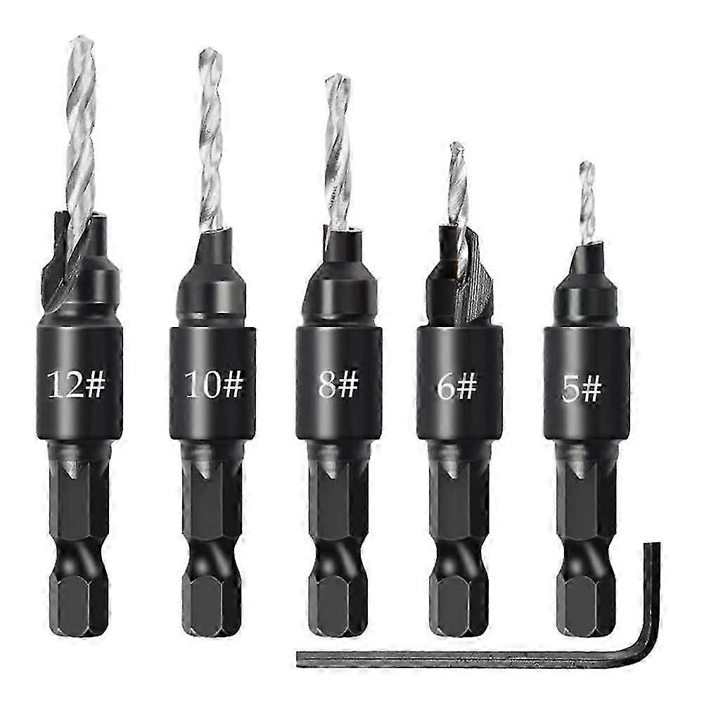 Cone Drill Bit Set 6 Pieces Hex Shank Hole Saw Drill HSS Hex Shank Drill Bits with L-Wrench Flute Cone Drill Bit Set for Auger, Plastic, Wood, Drilli