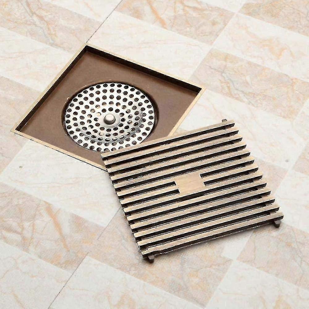 10 x 10cmスクエアバスルームシャワードレンフロアトラップトラップ火格子廃棄物ストレーナーワイヤーフロアドレインアンティーク真鍮-h-eyzi