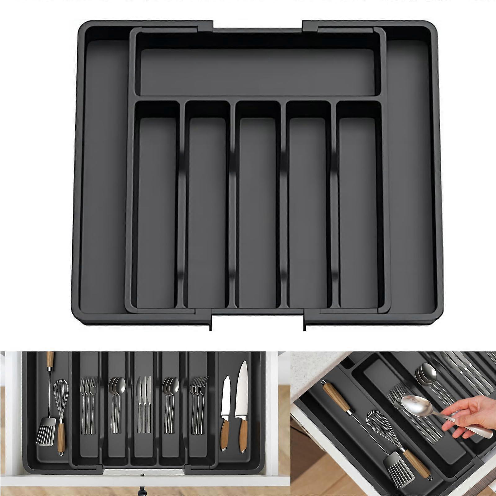 Cutlery Drawer Organiser Adjustable Utensil Tray For Drawers Expandable 68 Compartment Plastic Cutlery Tray PP Material