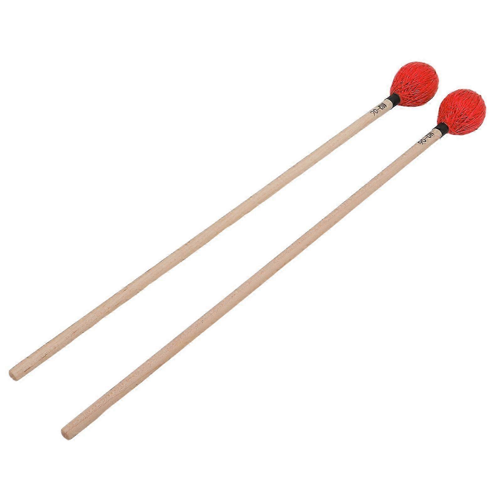 1 Pair Marimba Mallets Medium Hard Yarn Head with Maple Handle for Percussion Playing MQ06Red