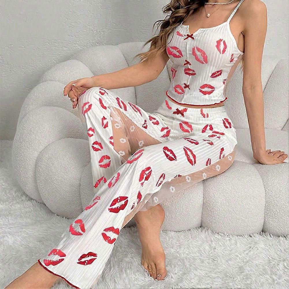 Soft Polyester Womens Pajamas Set with Mesh Stitching Ideal for Cozy Nights In