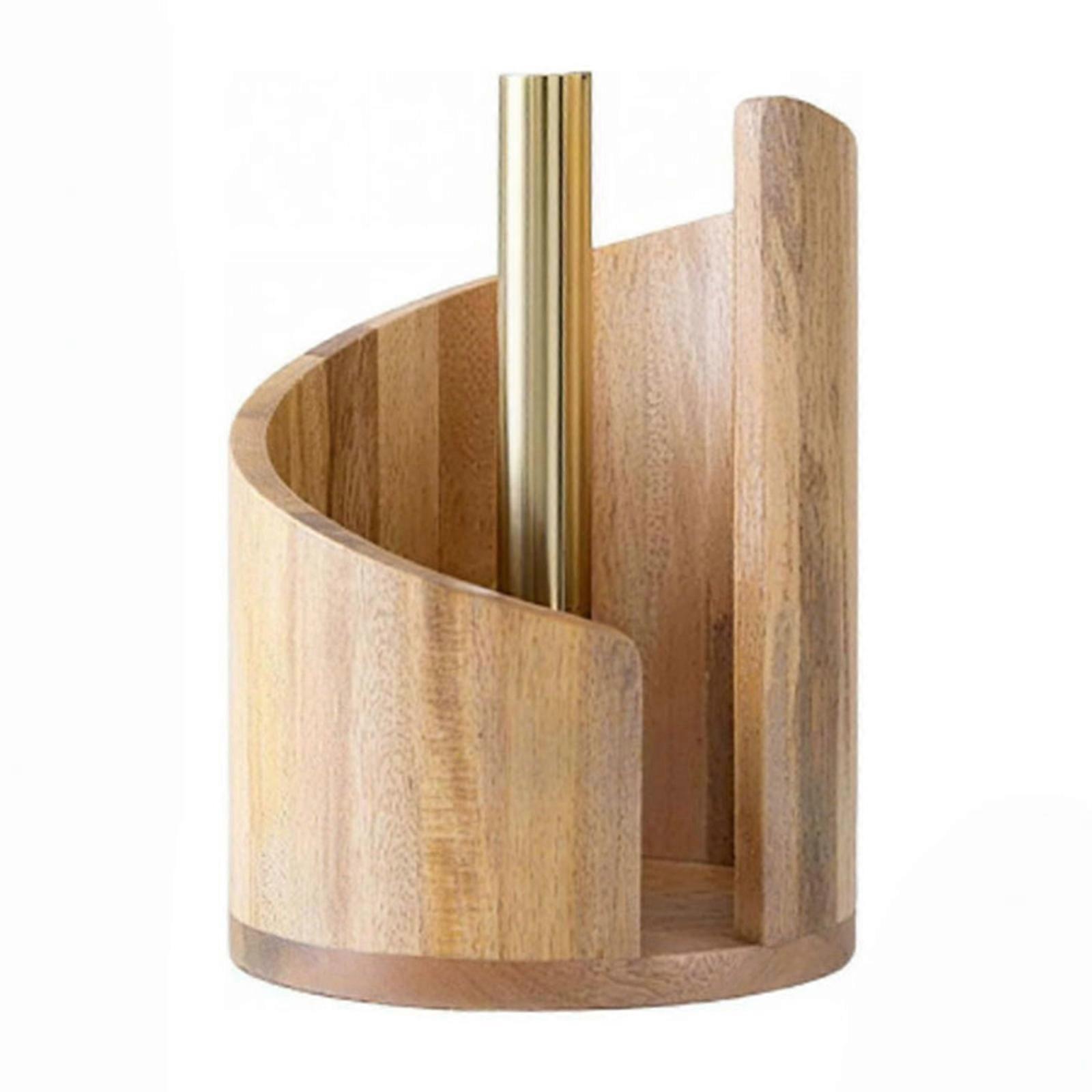 Sturdy Iron Frame Paper Towel Stand With Natural Wood Base Kitchen Dining Table Tissue Stand For Stable Use  Wood color