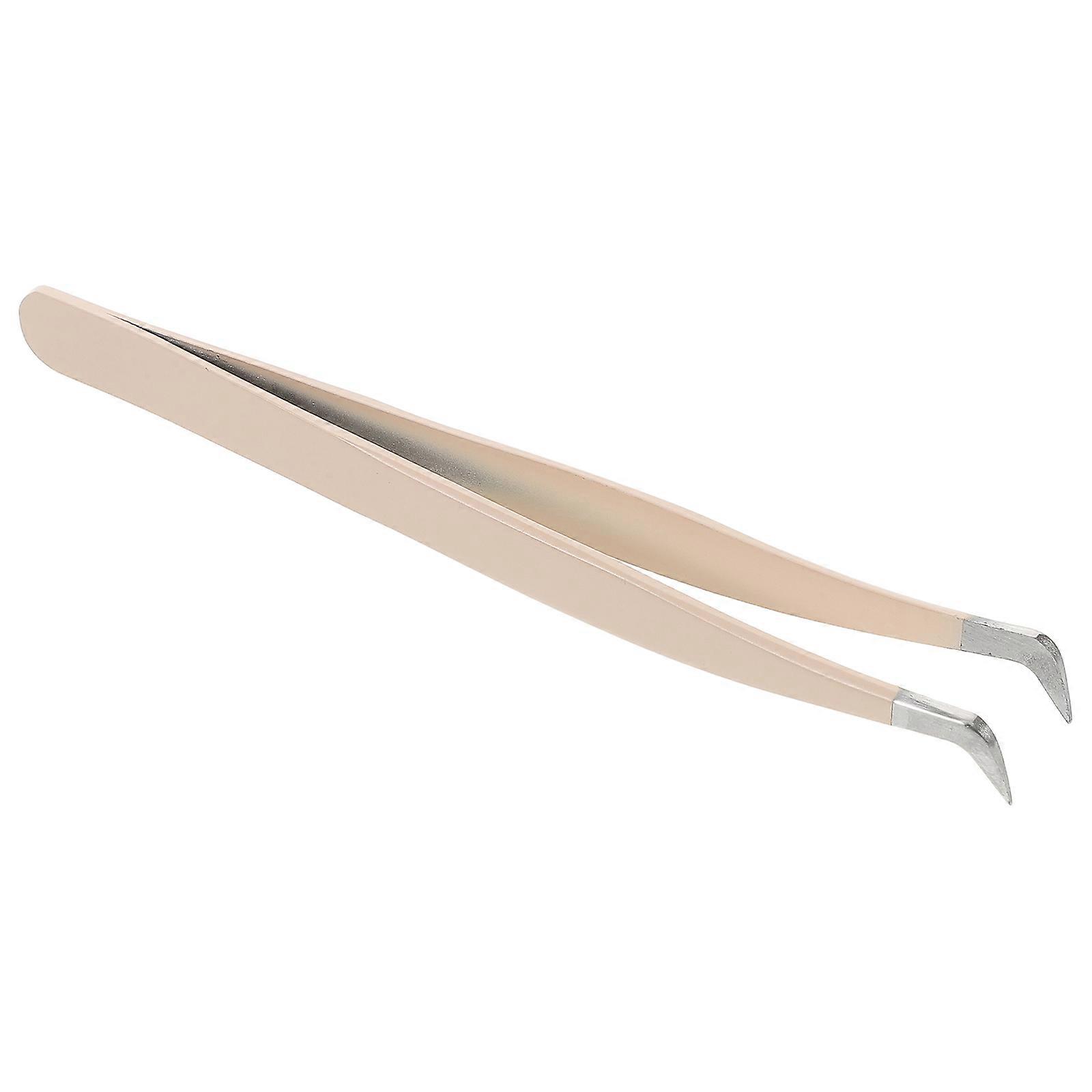 Beige Precision Eyelash Tweezers with Curved Tip for Makeup 1 Piece Tool