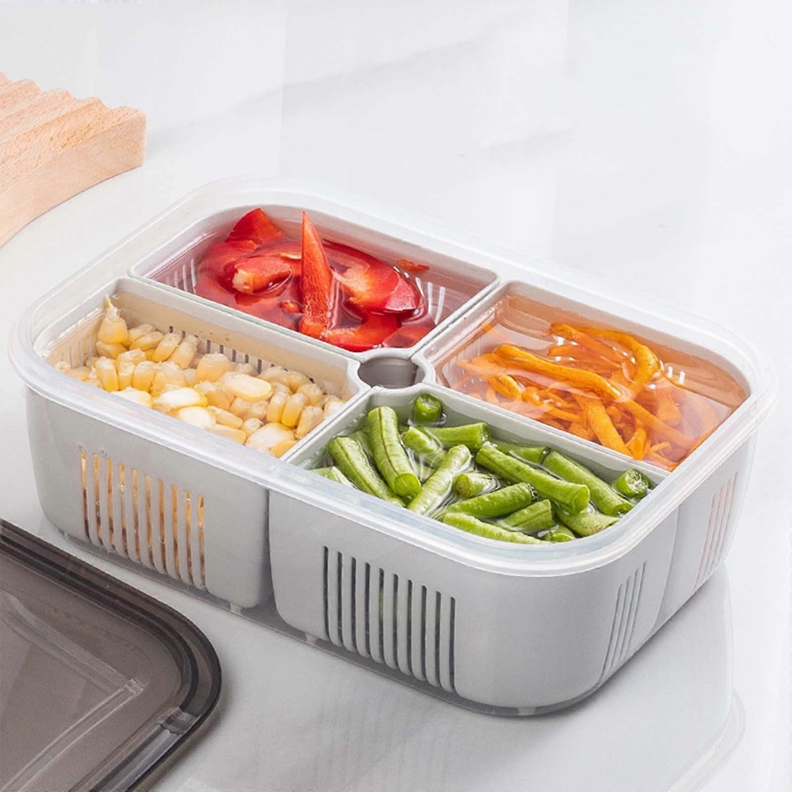 Divided Serving Tray with Lid, Airtight 4-Compartment Snack Box, Charcuterie Container, Fridge Organizer for Snacks, Fruit, Nuts