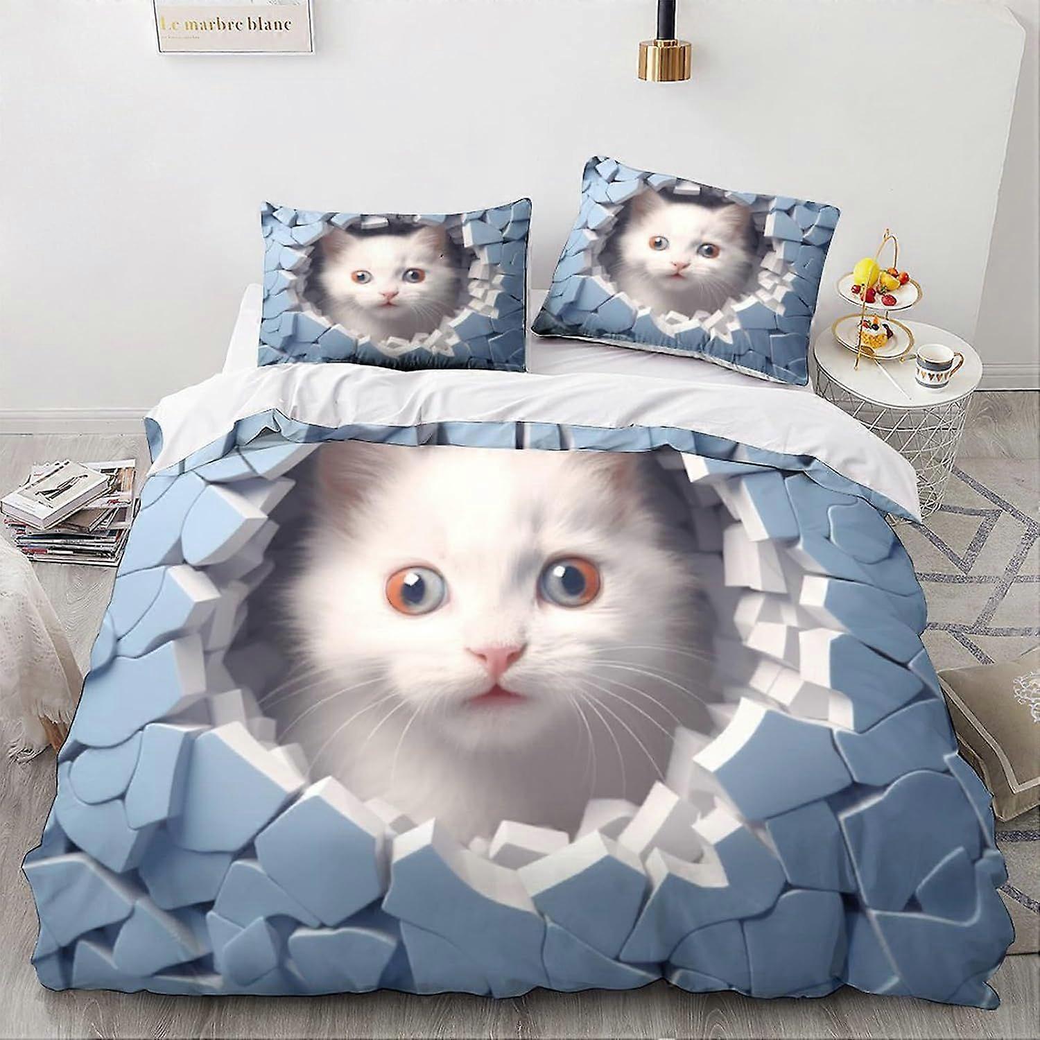LikeEj القط الفراش مجموعة 3D المطبوعة مريحة لطيف كيتي غطاء لحاف مجموعة مع أكياس الوسائد مجموعة السرير ، أغطية السرير أغطية السرير المنسوجات المنزلية