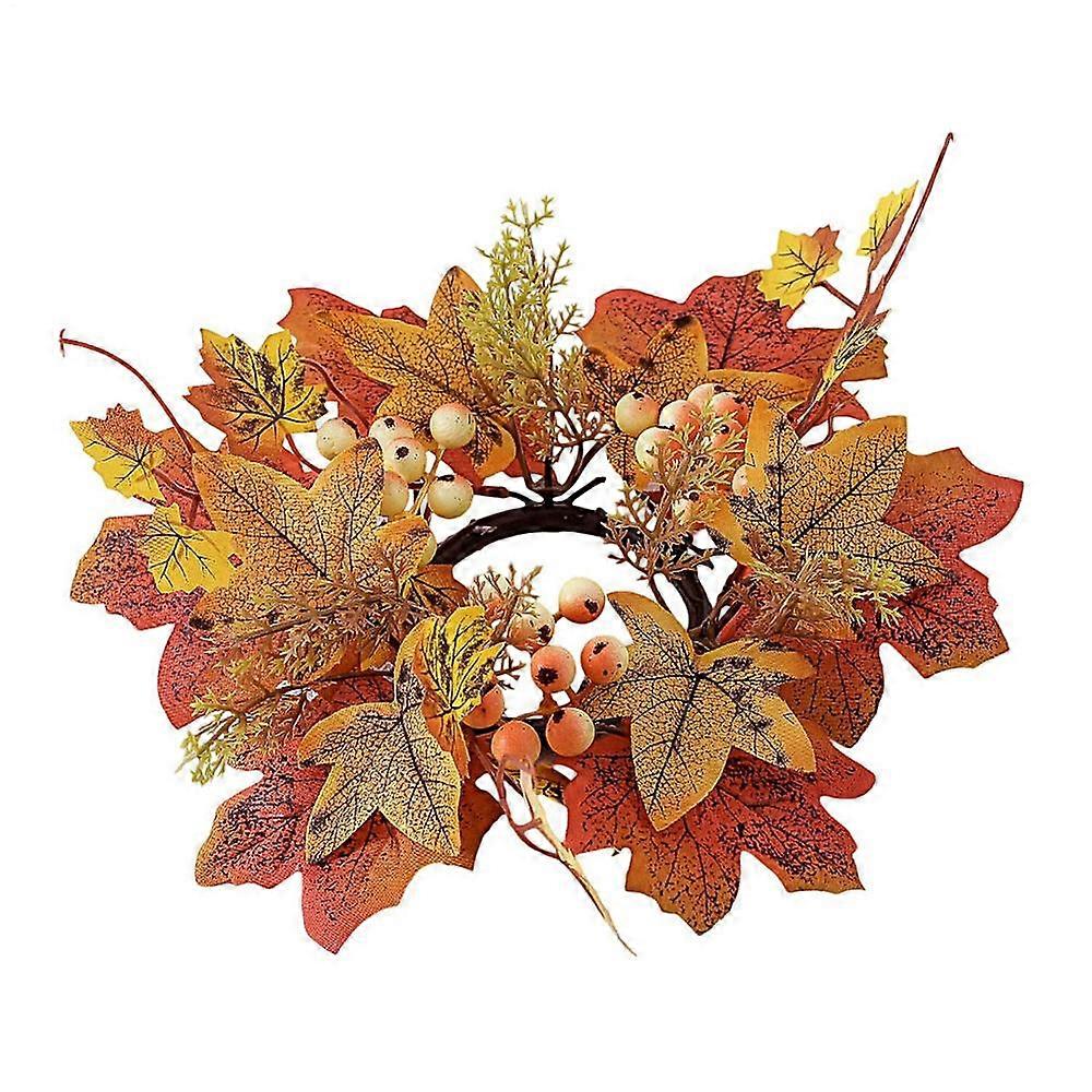 Fall Candle Ring Artificial Maple Leaves Wreath Ring Mini Autumn Wreath Rustic Fall Candle Holders for Bar Home Lit Wreath