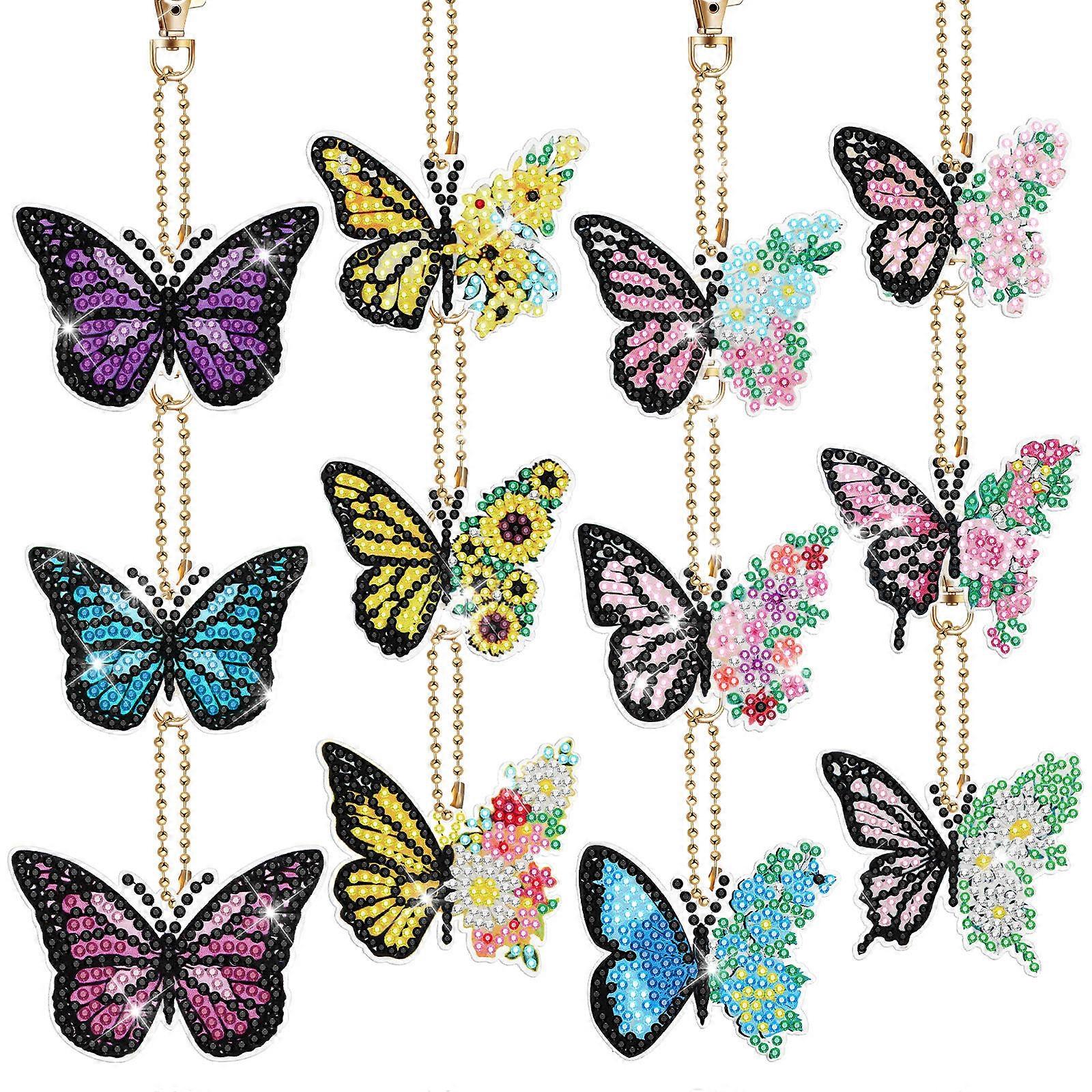 Butterfly Diamond Keychains Acrylic Key Chain Making Supplies 4Sets