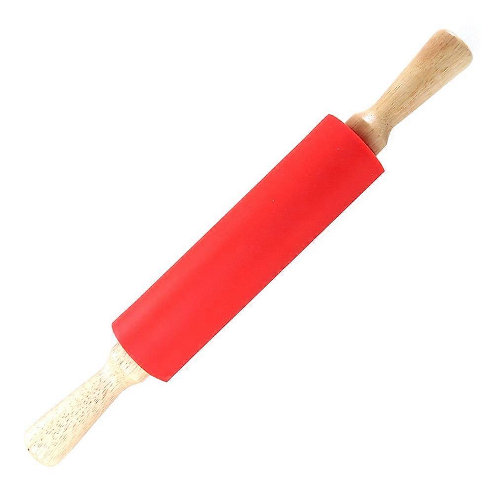 Large Rolling Pin with Wooden Handle, Revolving Non?Stick Silicone Rolling Pin Dough Pastry Baking Tool for Kitchen(Large-red)