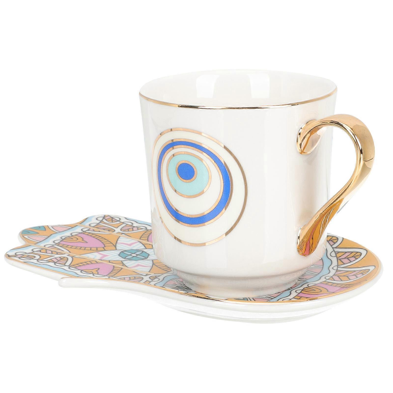 Evil Eye Mug Coffee Cup Set for Drinking 3Sets with Saucer Assorted Color