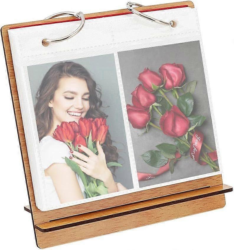 5.7x6 inch Photo Desk Album Wood Photo Frames Wooden Flip Photo Album Desktop Displaying Frames Table Picture Holder Book Frames for 3 inch Photo Tabl