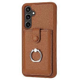 Case For Iphone 13 6.1 Brown Ring Card Holder Business Insert Leather Anti-fall Spot No783