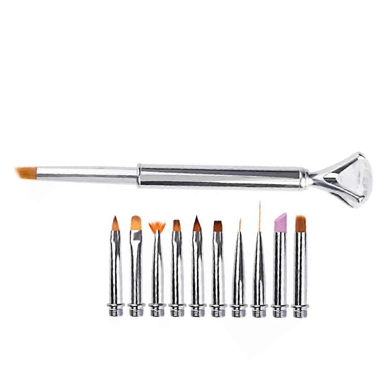 10pcs Nail Art Brush Set with Replaceable Tips Professional Manicure Brushes for Precise Detailing