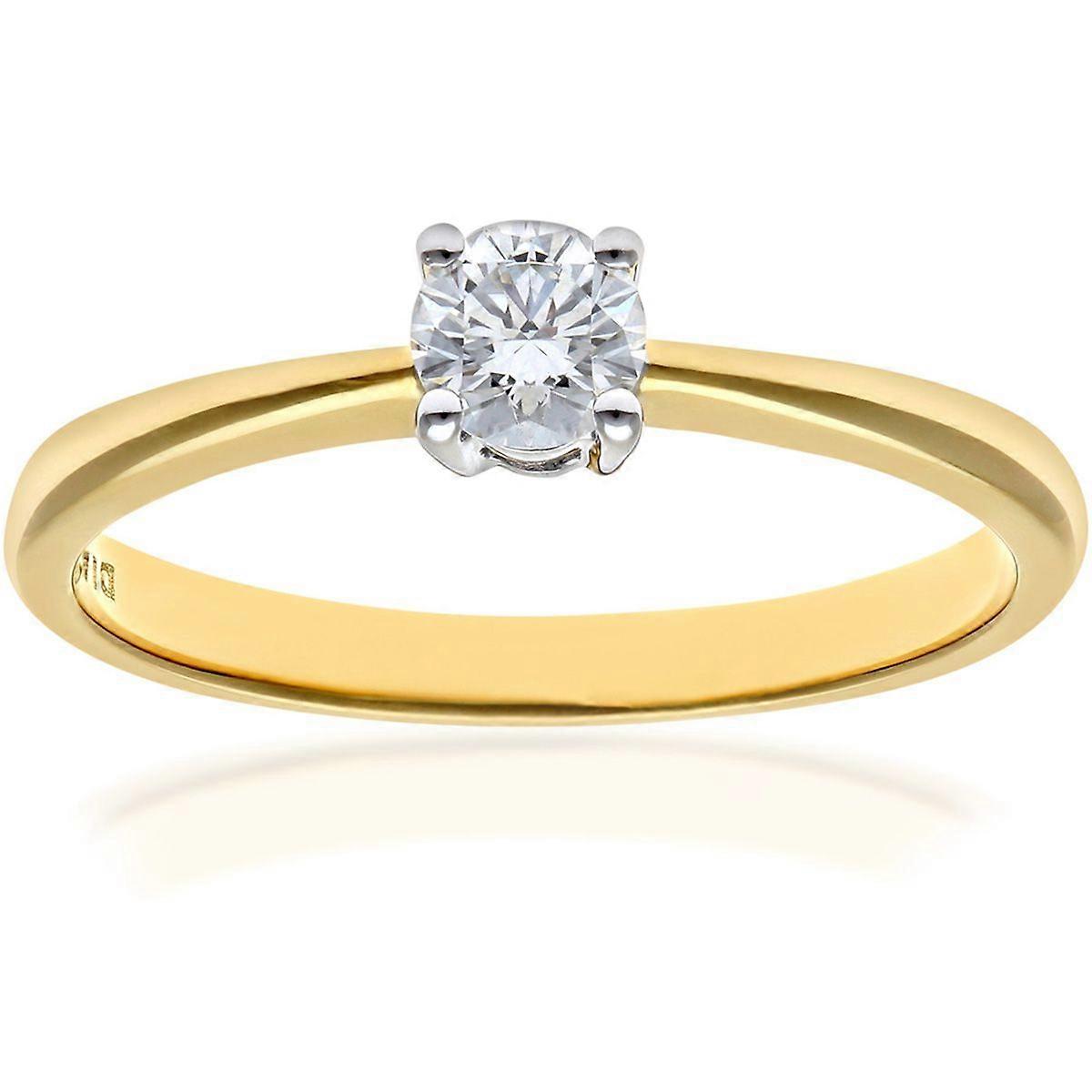 Jewelco London 9ct Yellow Gold Round 1/4ct Diamond 4 Claw Solitaire Engagement Ring