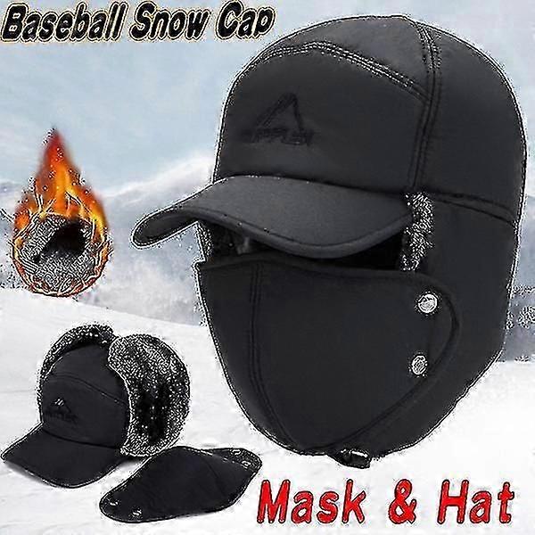 Men's Windproof Winter Baseball Cap, Thick Warm Snow Beanie Hat for Men