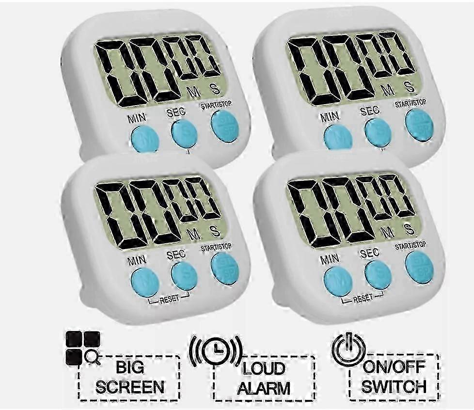 4X Kitchen Timer Magnetic LCD Digital Countdown Stopwatch With Stand Alarm Clock