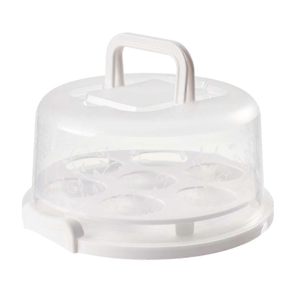 Cake Carrier with Foldable Handle and Locking Lid, Transparent Cake Storage Container with Tray, White