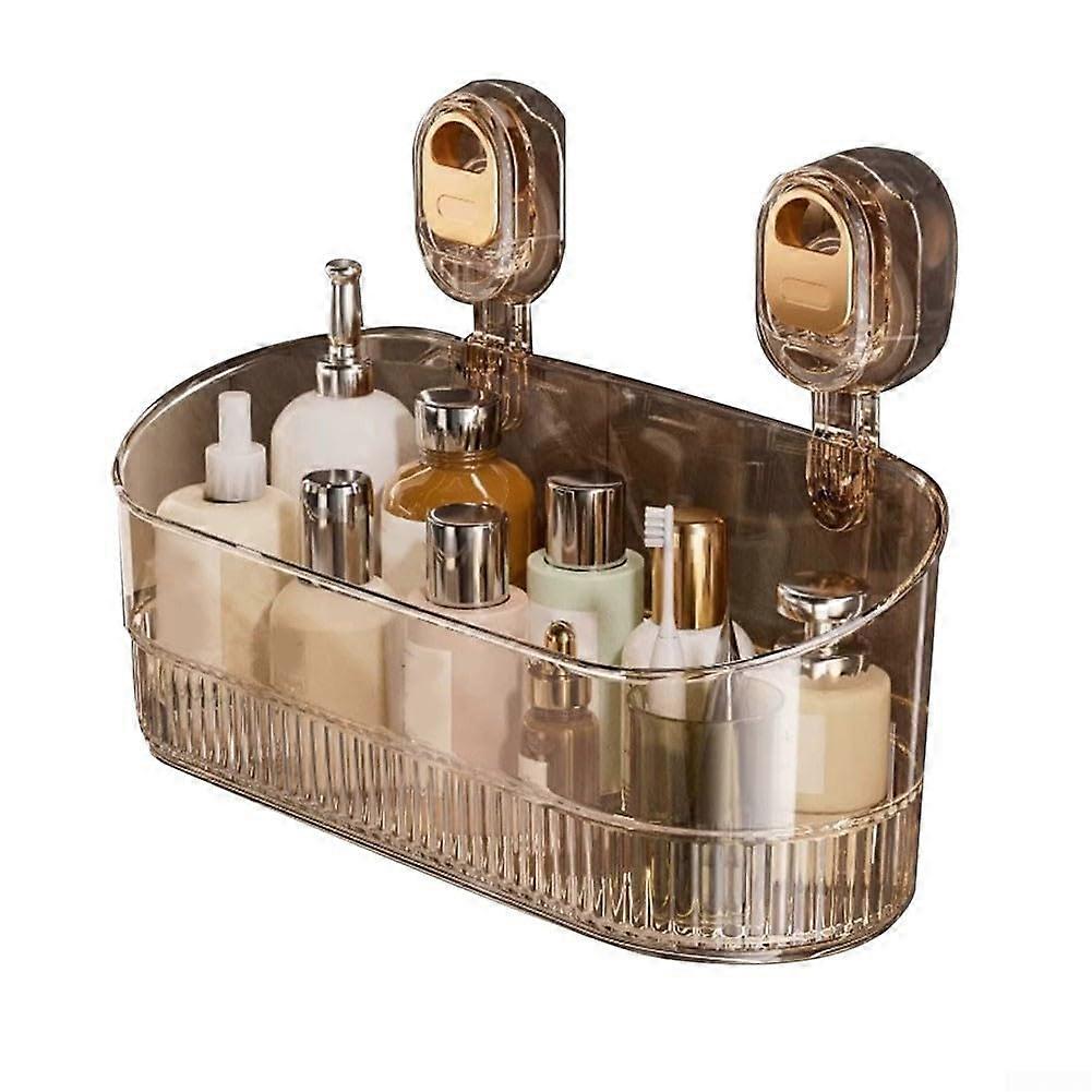 Bathroom Storage Organizer, Waterproof PET Wall Mounted Storage Box, No Drill Installation, Brown