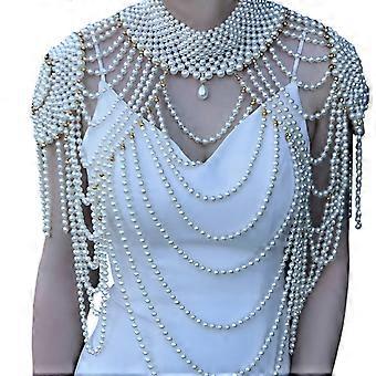 Haut dos nu à pompons et perles d'imitation, châle et chaîne de corps, idéal pour les soirées, les mariages et les bals de promo. Doux et confortable, multicolore.