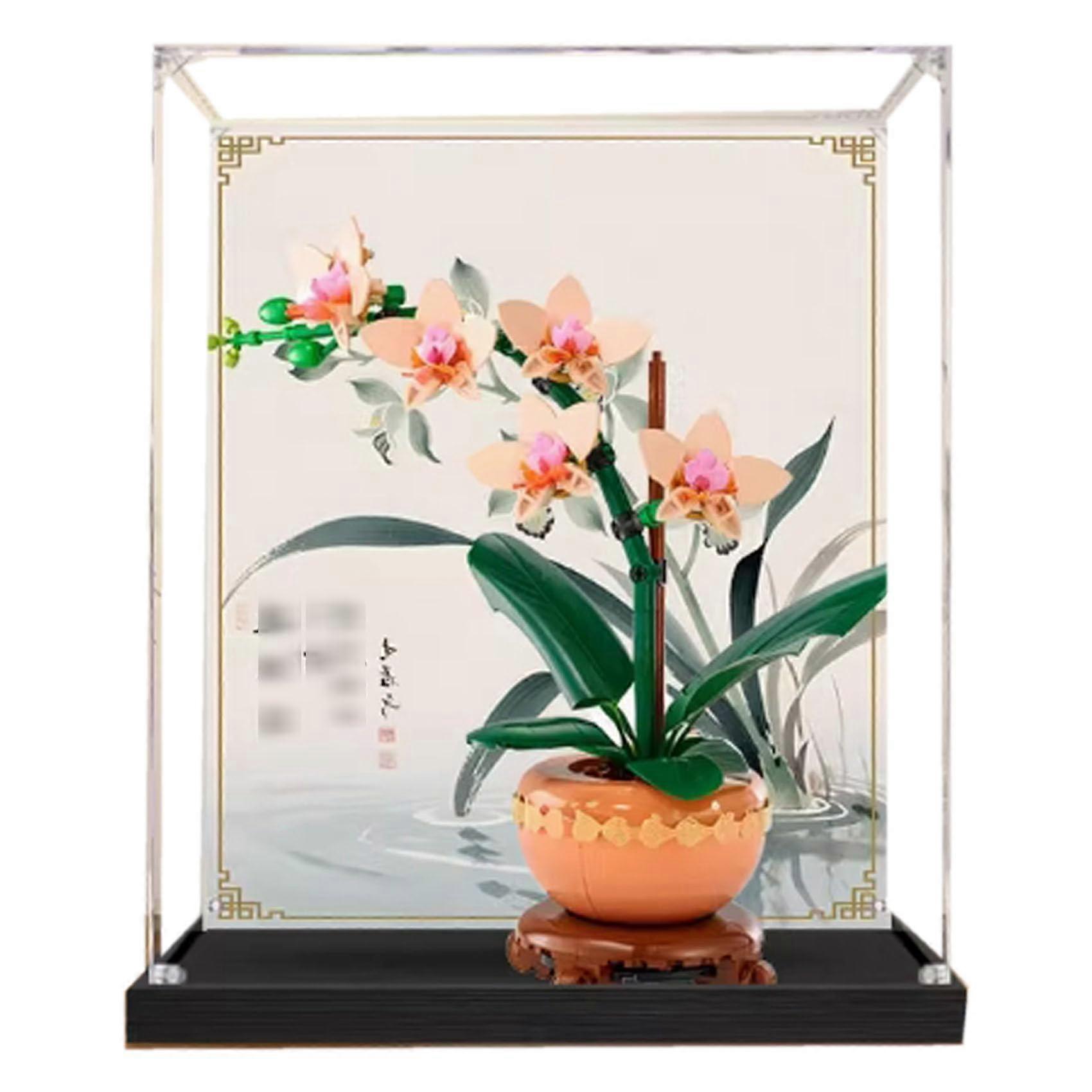 Acrylic Display Case for  10343 Orchid, Dustproof Clear Box with Black Base, ScratchResistant