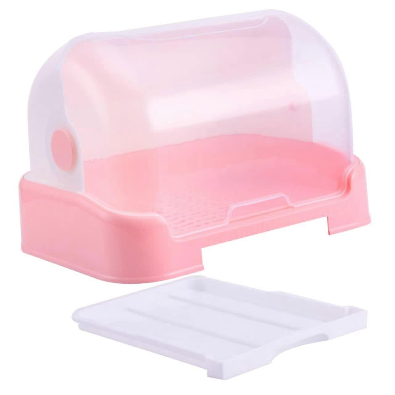 Bottle Drying Rack with Lid Pink Baby Bottle Organizer DustProof Compact Storage