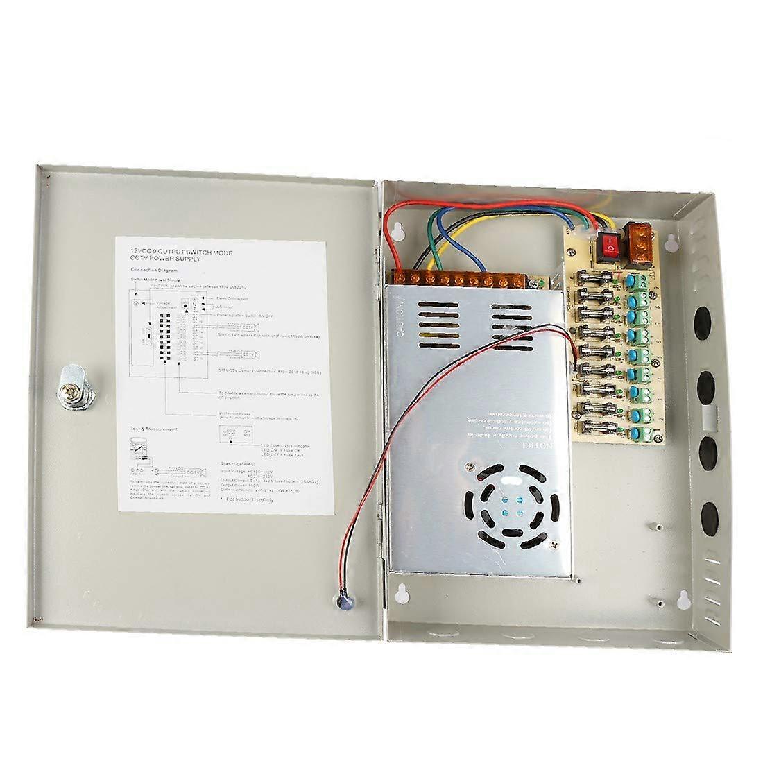 CCTV Power Supply Box 12V 30A 360W 9 Channel Lockable Security Camera Power Distributor