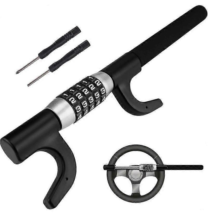 Steering Wheel Lock Code Lock Car Keyless Self-Defense Heavy Duty Car Security Lock (Black)