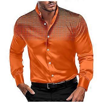 Men's Casual Business Shirt Long Sleeve Button Down Breathable Regular Fit Orange Dress Shirt XL