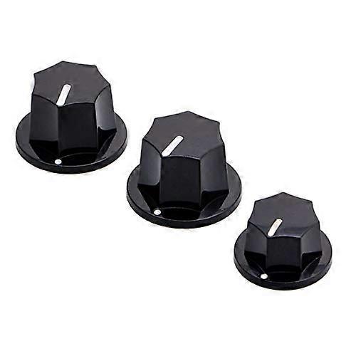 Bass Preamp Knobs Set for JB Style Bass, Black Plastic, 2 Large 1 Small, Easy PushOn Install