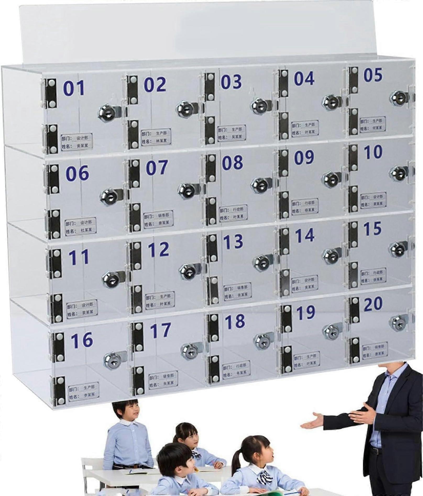 Wall Mounted Cell Phone Locker with Secure Digital Code Locks, 20 Slots Clear Acrylic Cabinet