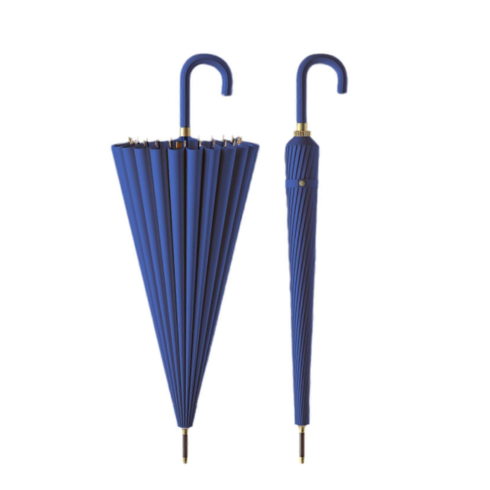 Windproof Umbrella 24 Ribs Automatic Hook Handle Large Blue Elegant Arch Design Rain Coverage