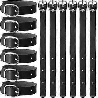 Conjunto de 12 Etiquetas de Bagagem em Couro PU com Fivela Metálica, Ajustáveis ​​e Pretas para Transporte Seguro de Malas em Viagens.
