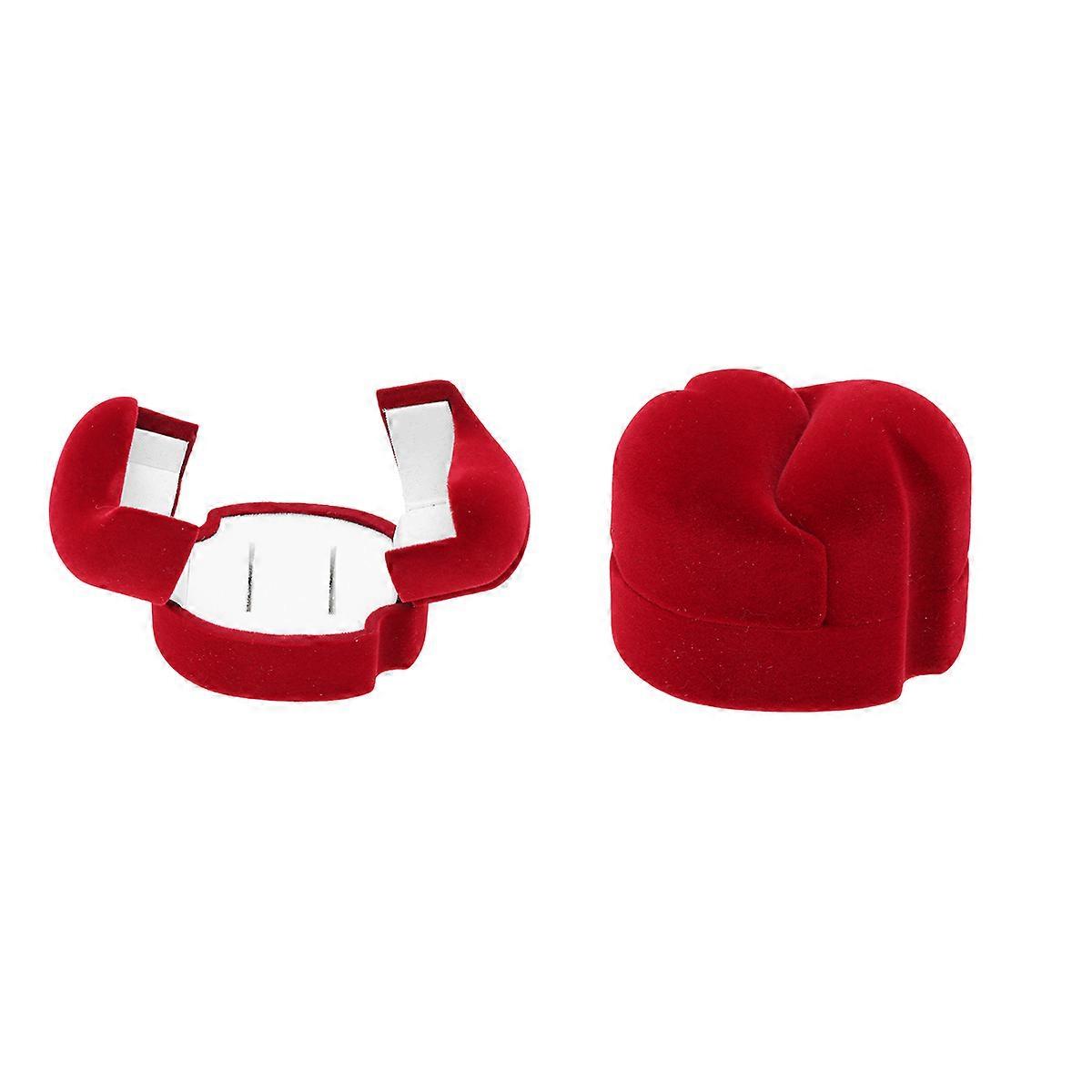 Red Double Ring Display Case for Ring Storage 2Pcs Velvet Organizer
